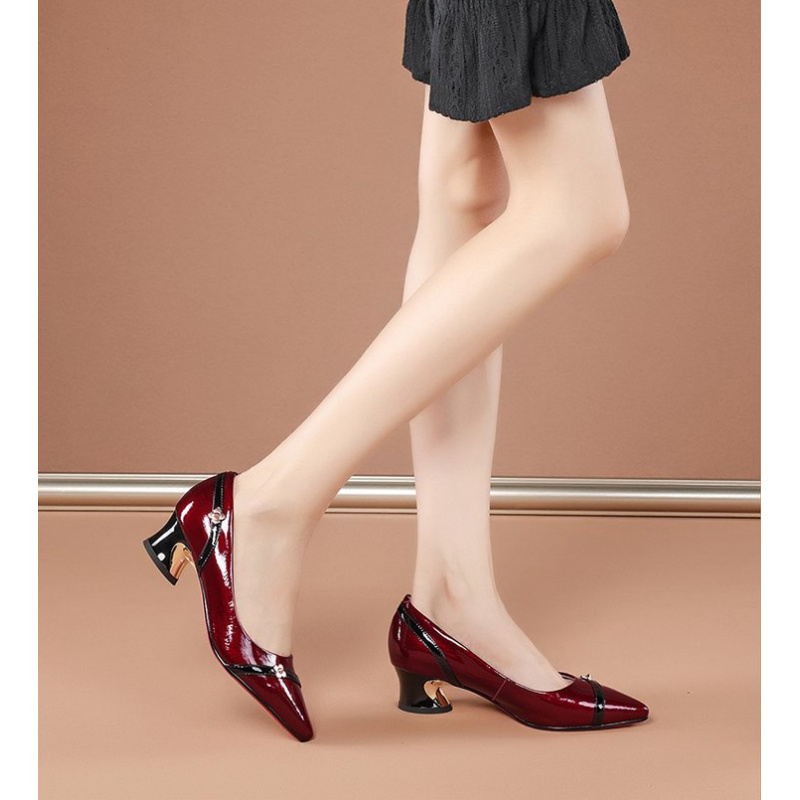 Leather Work Women Shoes - Women's Elegant Fashion Pointed-Toe Block Heel
