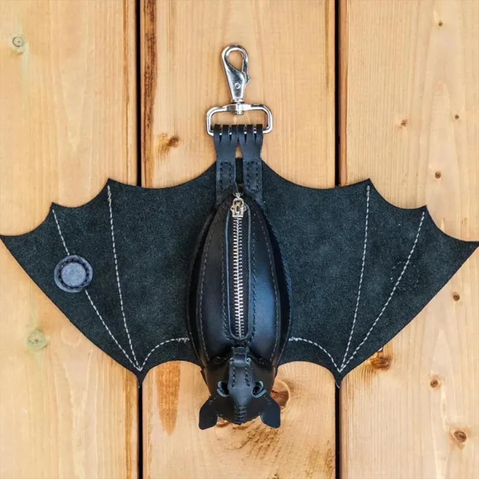 Leatherwork Keychain - Bat Coin Purse PU Leather Bat