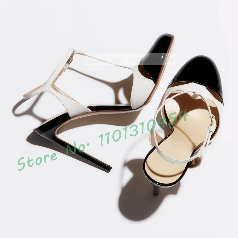 Leather Work Women Shoes - Two Tones T-bar Sandals For Women
