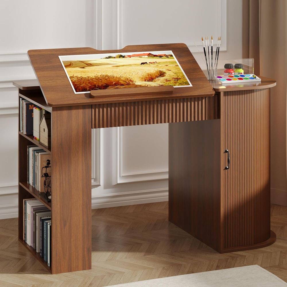 Leather Work Is - Storage Cabinet Desk with Drawers, Open