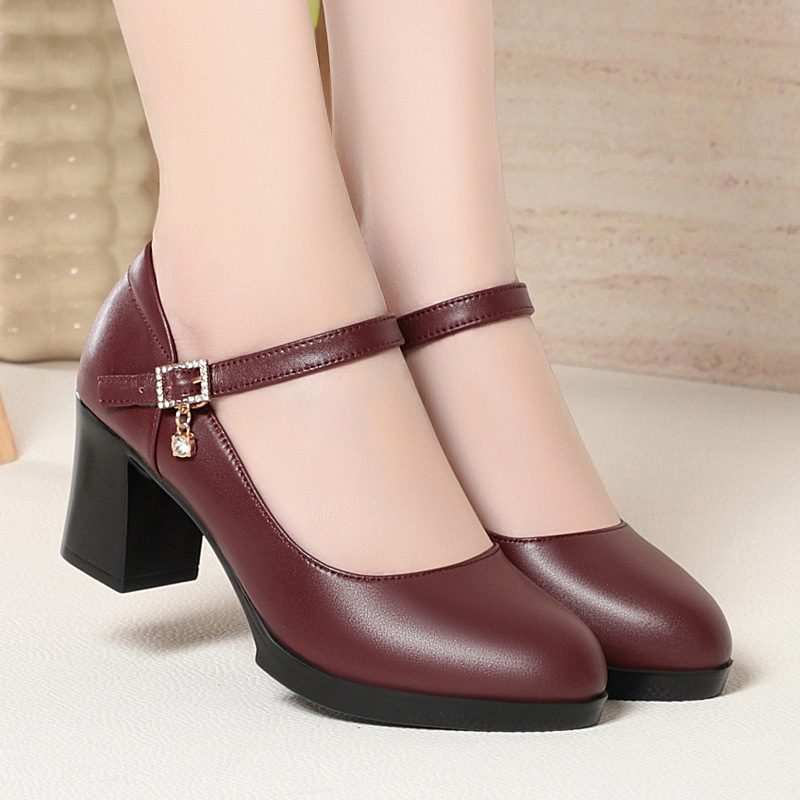 Leather Work Women Shoes - 6cm Vintage Quality Shallow Mouth Genuine