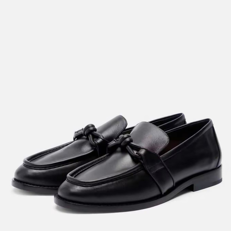 Leather Work Outfit - Women's Leather Knot Detail Loafers Slip-On