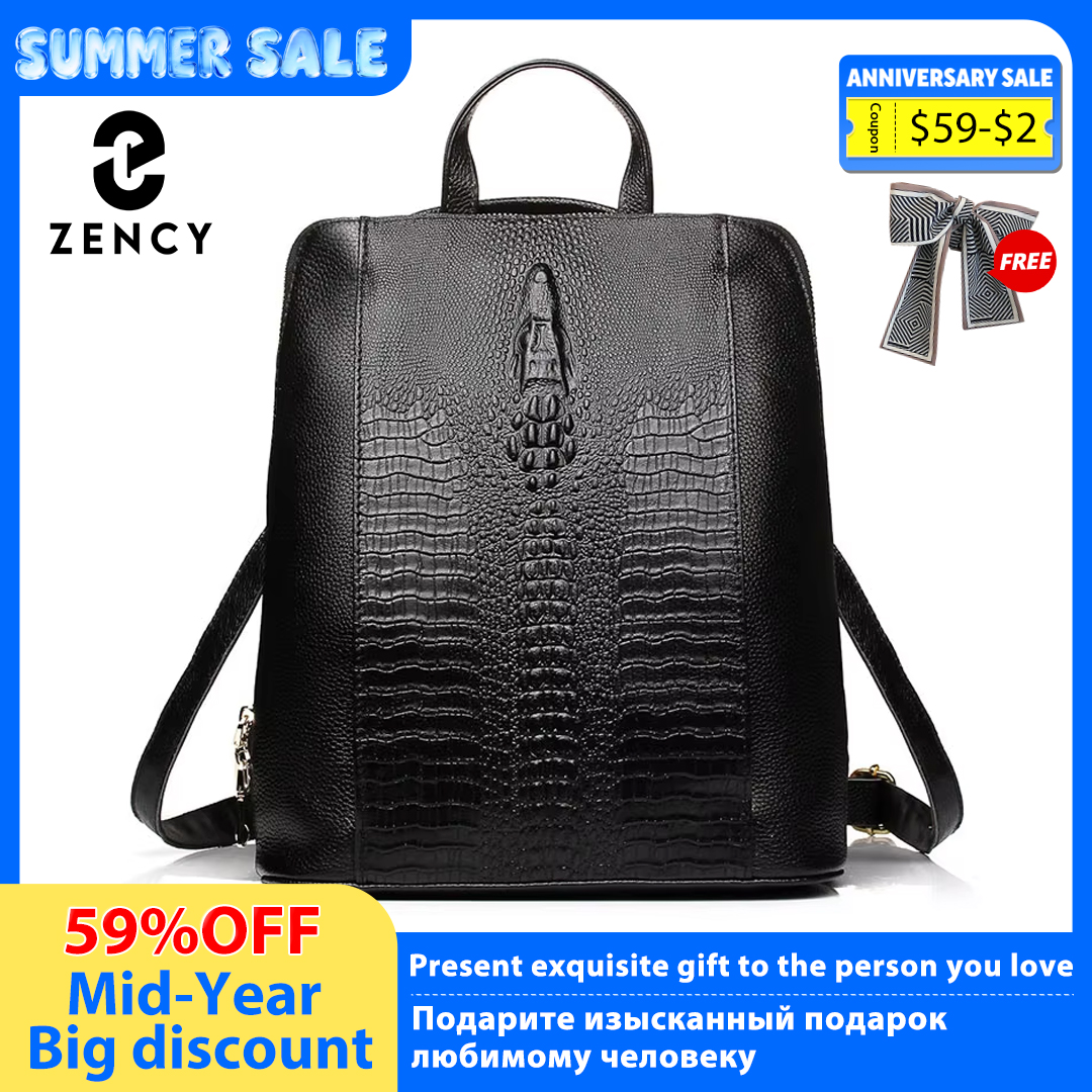 Leather Work Bag Women - Zency Women's Crocodile Leather Backpack 100%