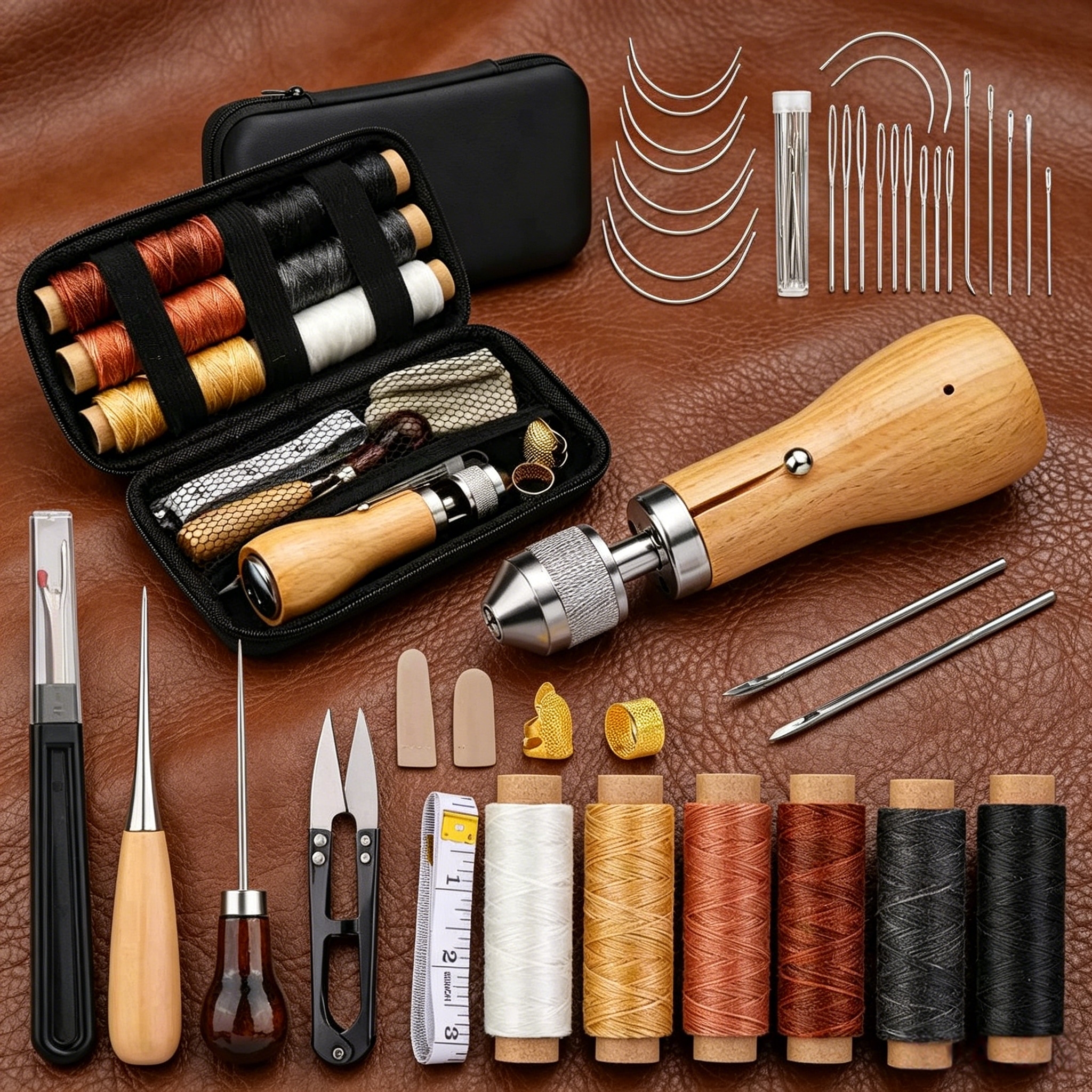 Portable leather tool set, lea - đánh giá và giá Waxed Thread Linen