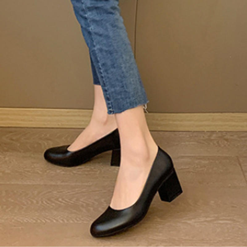 Womens Black Leather Block Hee - đánh giá và giá Leather Work Women Shoes