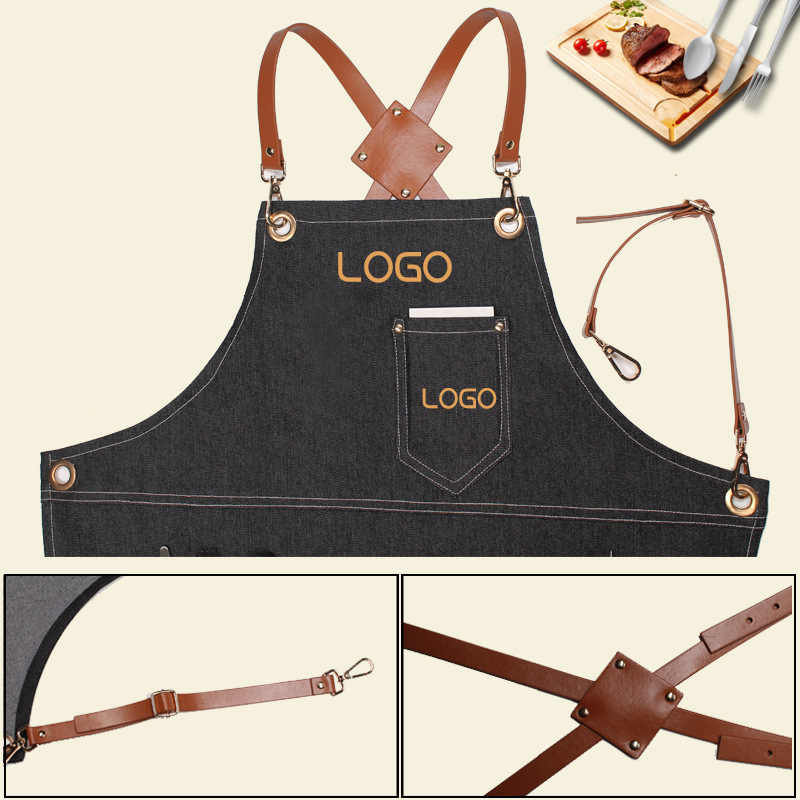 Floral PU Leather Straps Denim - đánh giá và giá Leatherwork Apron