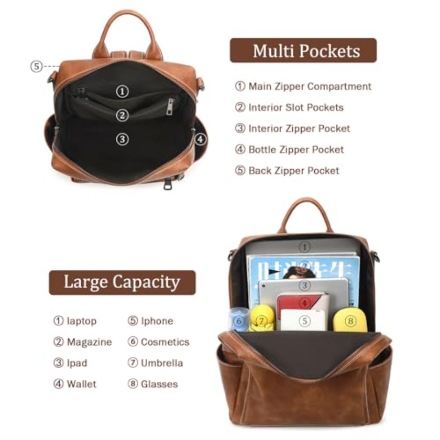 Leather Backpack Purse for Wom - đánh giá và giá Leather Work Bag Women