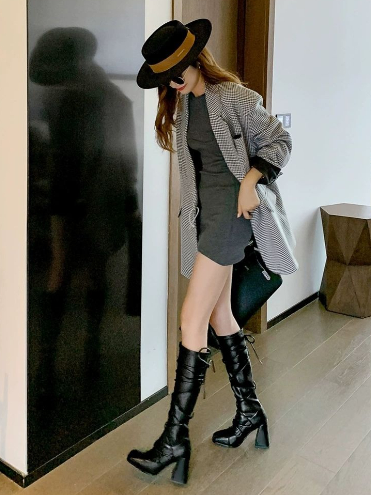 Autumn Winter Leather Strap Kn - đánh giá và giá Leather Work Women Shoes